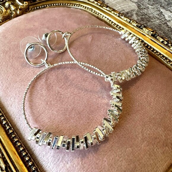 Silver-Tone Hoop Earrings By Park Lane Jewelry "Echo" Dangling Beaded Detail - Picture 2 of 7